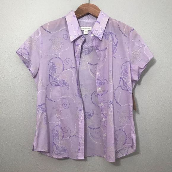 Coldwater Creek Sheer Purple Paisley Button Down L - Picture 4 of 13